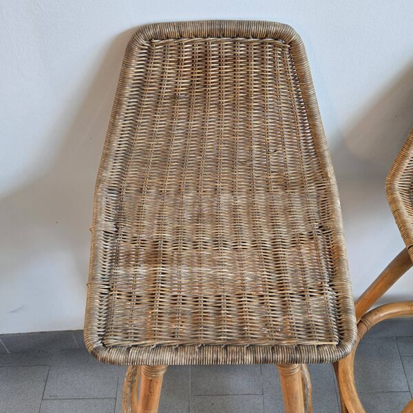 Paire de tabourets vintage en rotin & bambou 1950