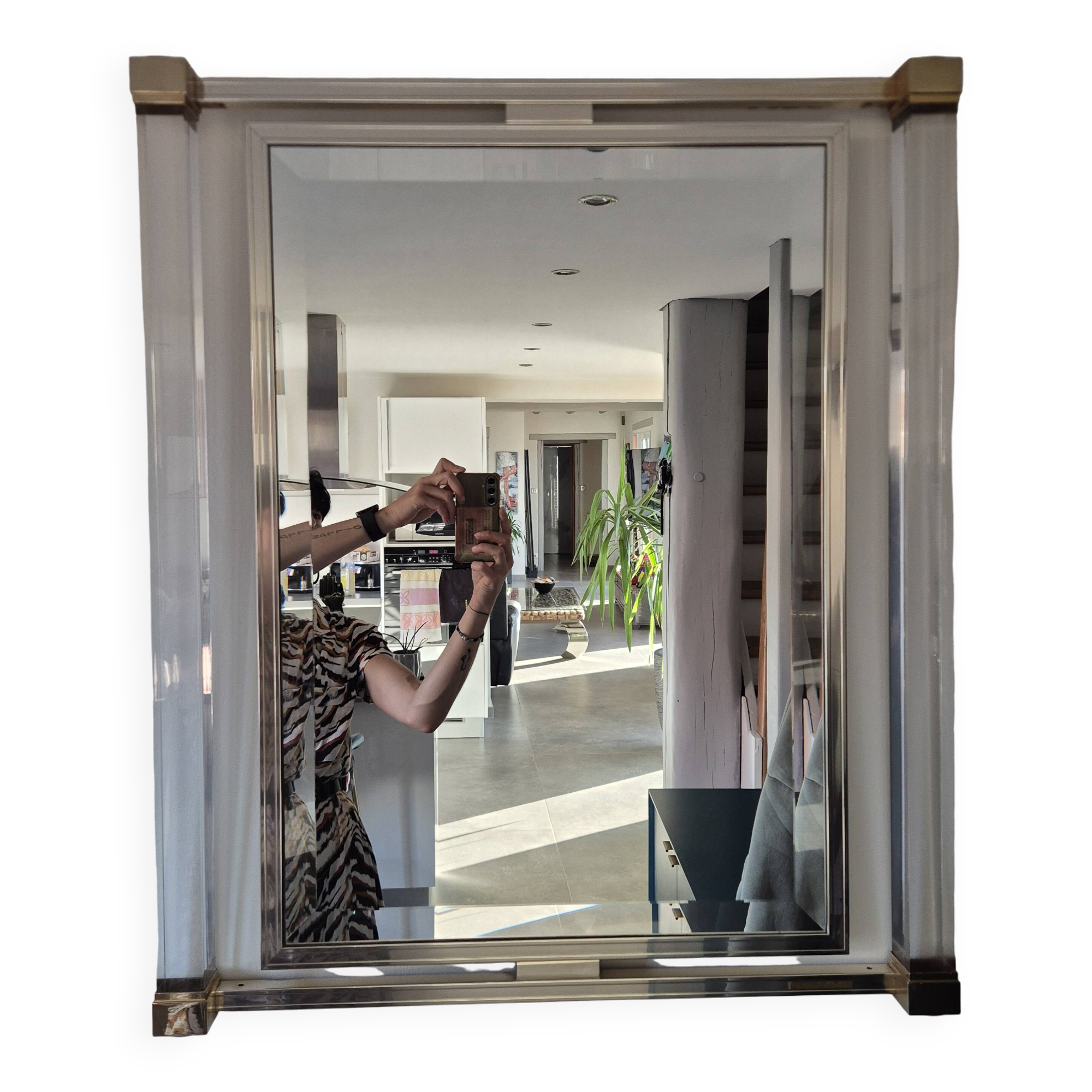 Miroir Pierre Vandel en lucite et doré, années 70
