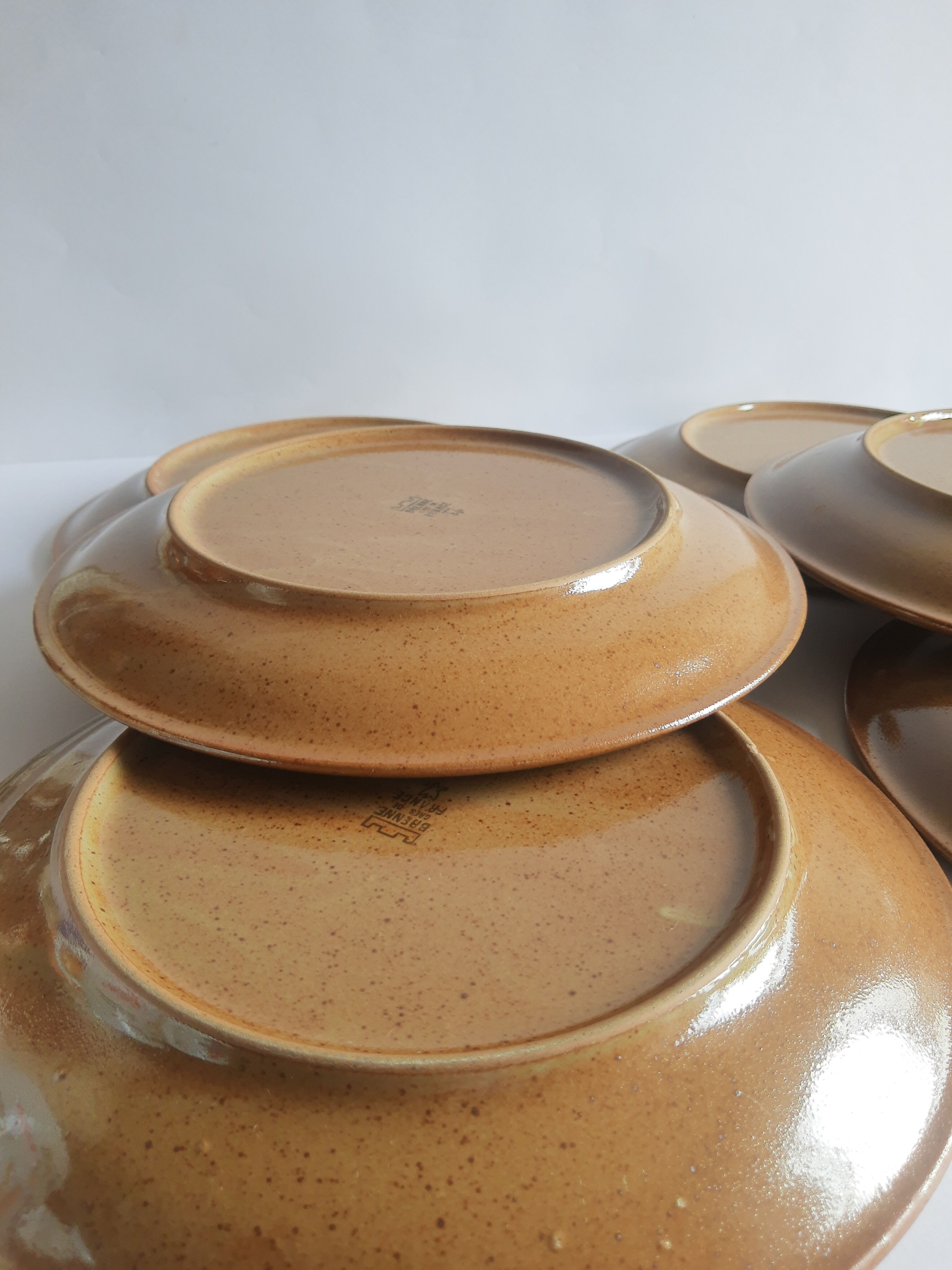 Set of 6 flat plates in Brenne stoneware from France vintage
