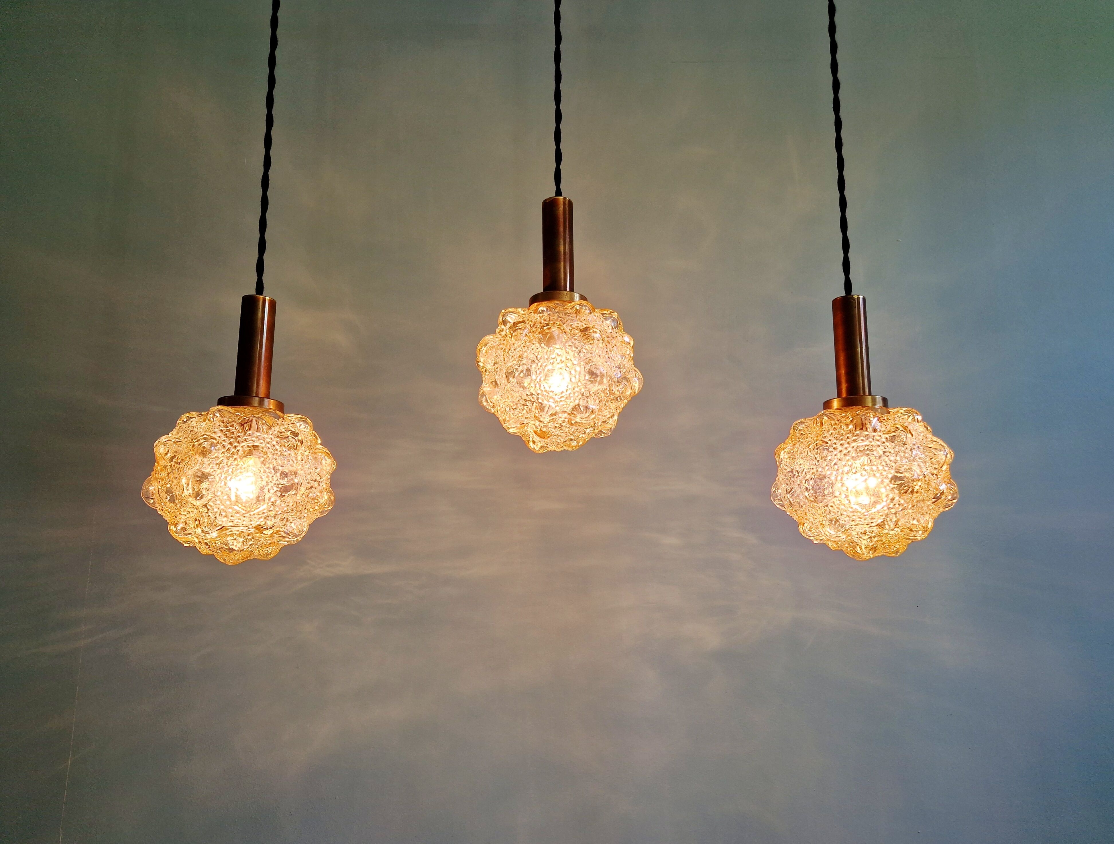 Amber bubble glass suspension trio, design H. Tynell, 1970