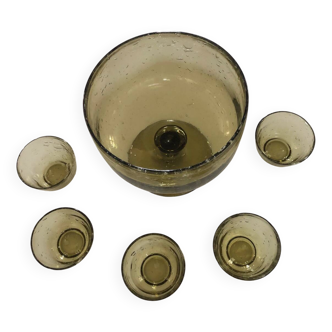 Cup and 5 bubble glass bowls