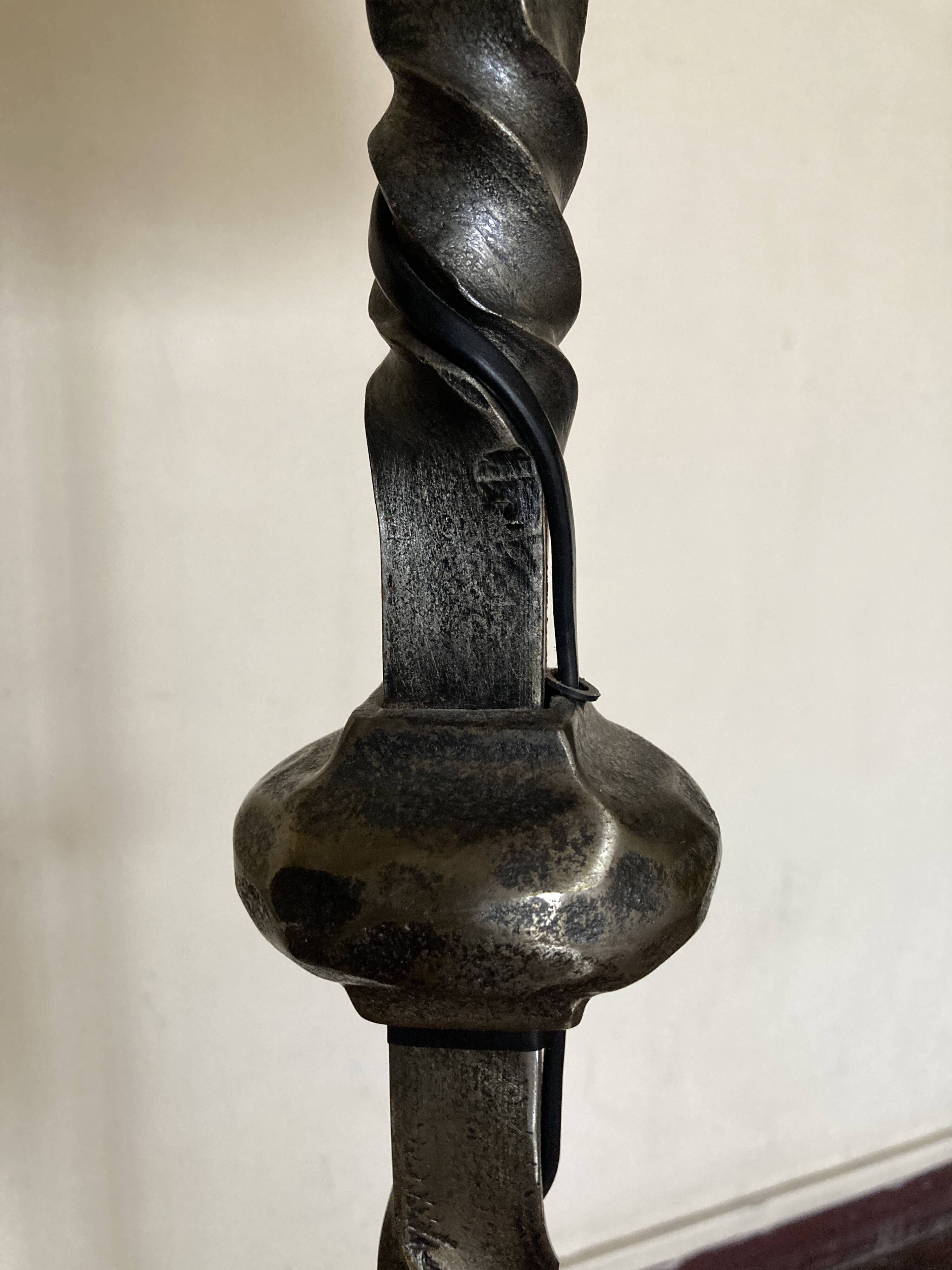 Floor lamp in beaten iron and bronze Artisans de Marolles 1960