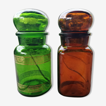 Paire de bocaux en verre coloré