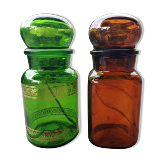 Pair of colored glass jars