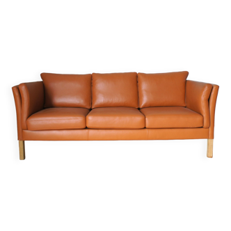 Canapé vintage scandinave en cuir cognac