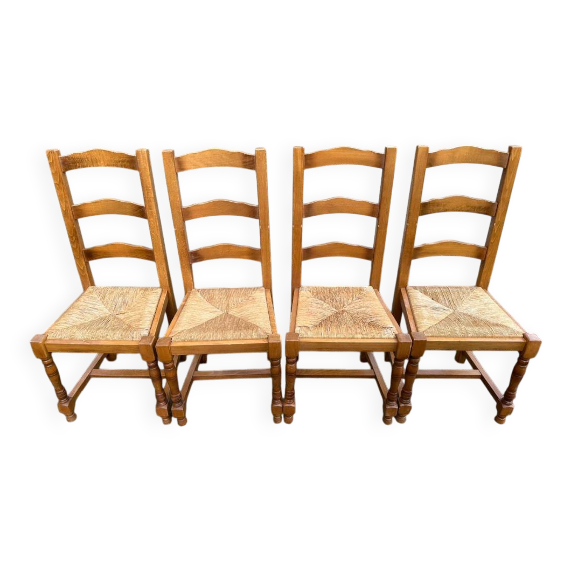 4 solid wood straw-seated chairs, oak, 20th century, 105cm