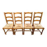 4 solid wood straw-seated chairs, oak, 20th century, 105cm