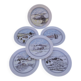 Assiettes à dessert, porcelaine Auteuil, naïf, Danielle Dillemann