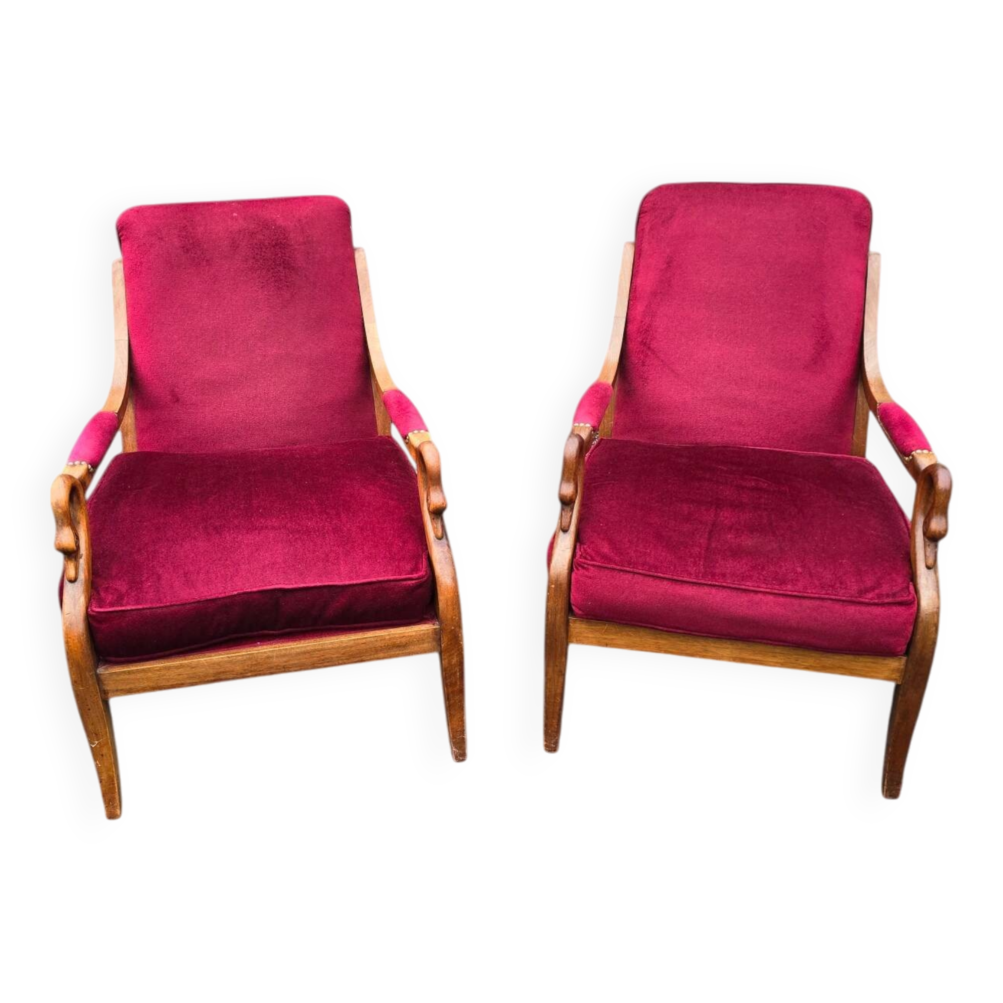 Paire de fauteuils anciens accoudoirs têtes de cygnes