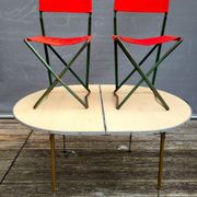 Ensemble table et duo chaises pliantes camping vintage 1970