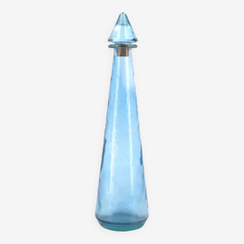 Bouteille, carafe en verre bleu, années 60