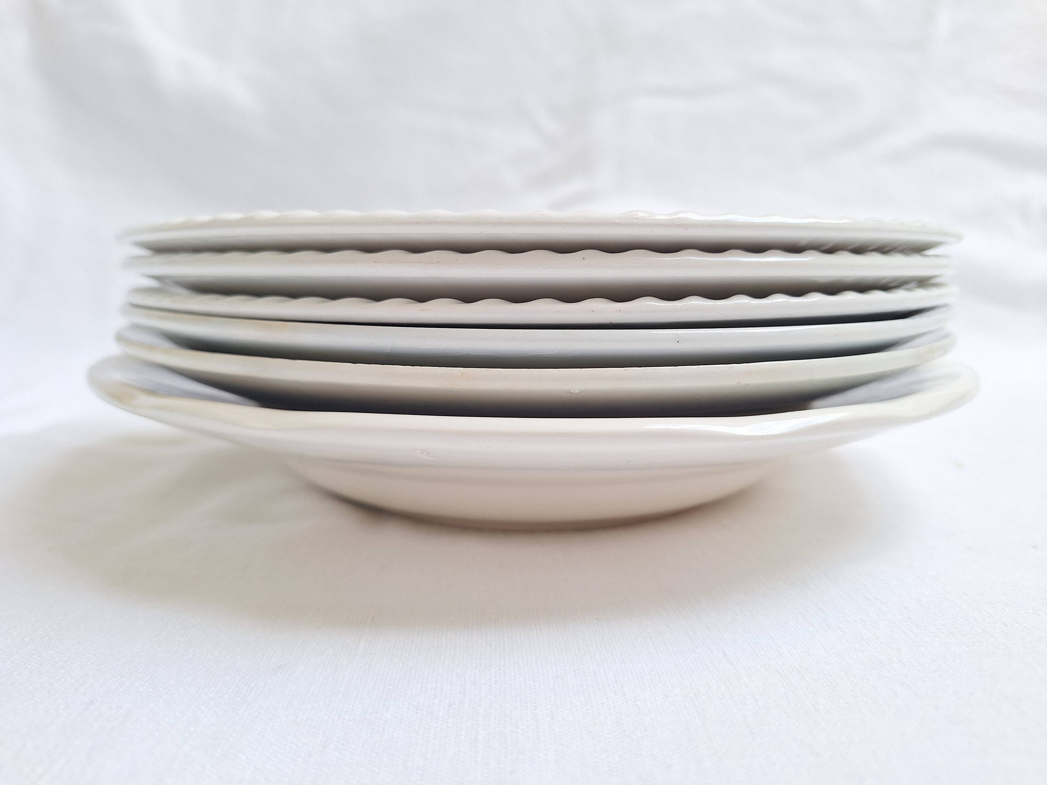 St Amand blue soup plates, Ironstone