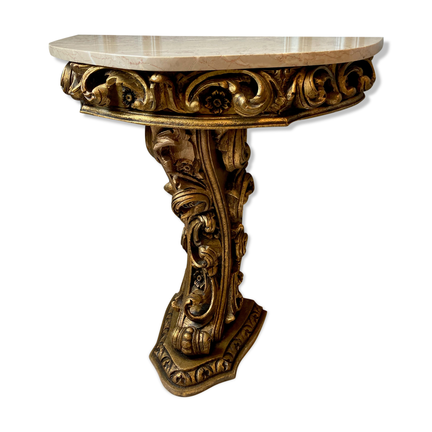 Carved wooden and marble console