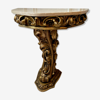 Carved wooden and marble console