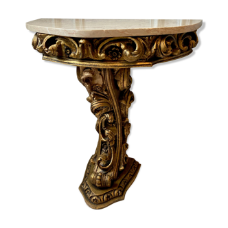 Carved wooden and marble console