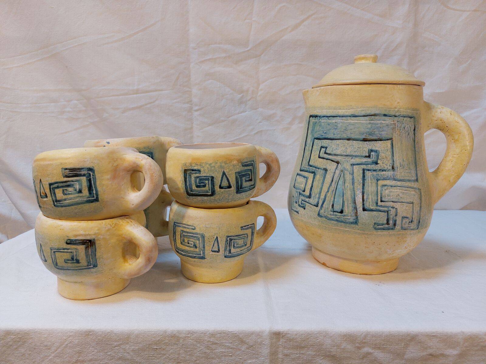 Vintage sangria service in handmade ceramic – 1970s – signed