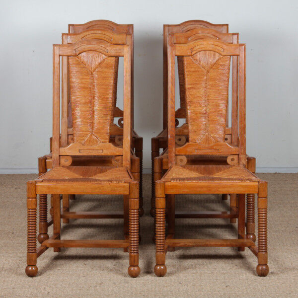 Suite de 6 chaises dans le goût de Charles Dudouyt, 1950