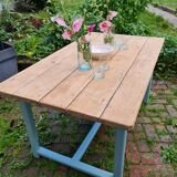 Farm table in oak rough tray vitrify Nordic green foot a drawer covered