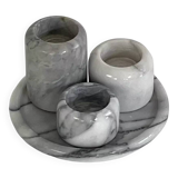 Set of marble candle holders with base