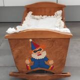 Old cradle or rocking bed for doll with bedding - Vintage