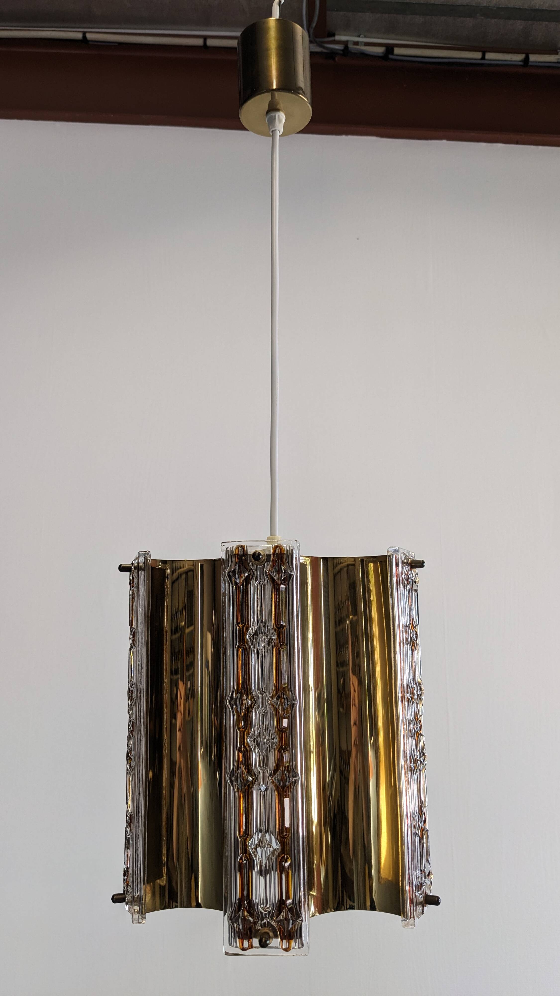 Hollywood Regency brass pendant by Vitrika, Denmark circa 1970.