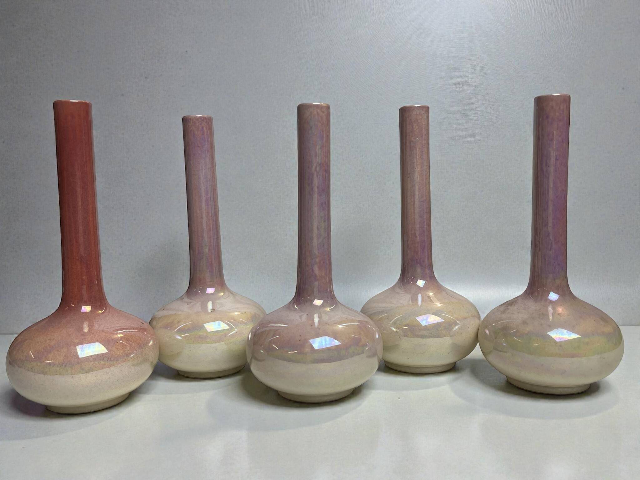 Art Nouveau series of soliflore vases, Sarreguemines earthenware, circa 1900