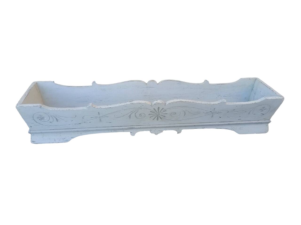 Antique Liberty painted, shaped and engraved wooden flowerpot holder