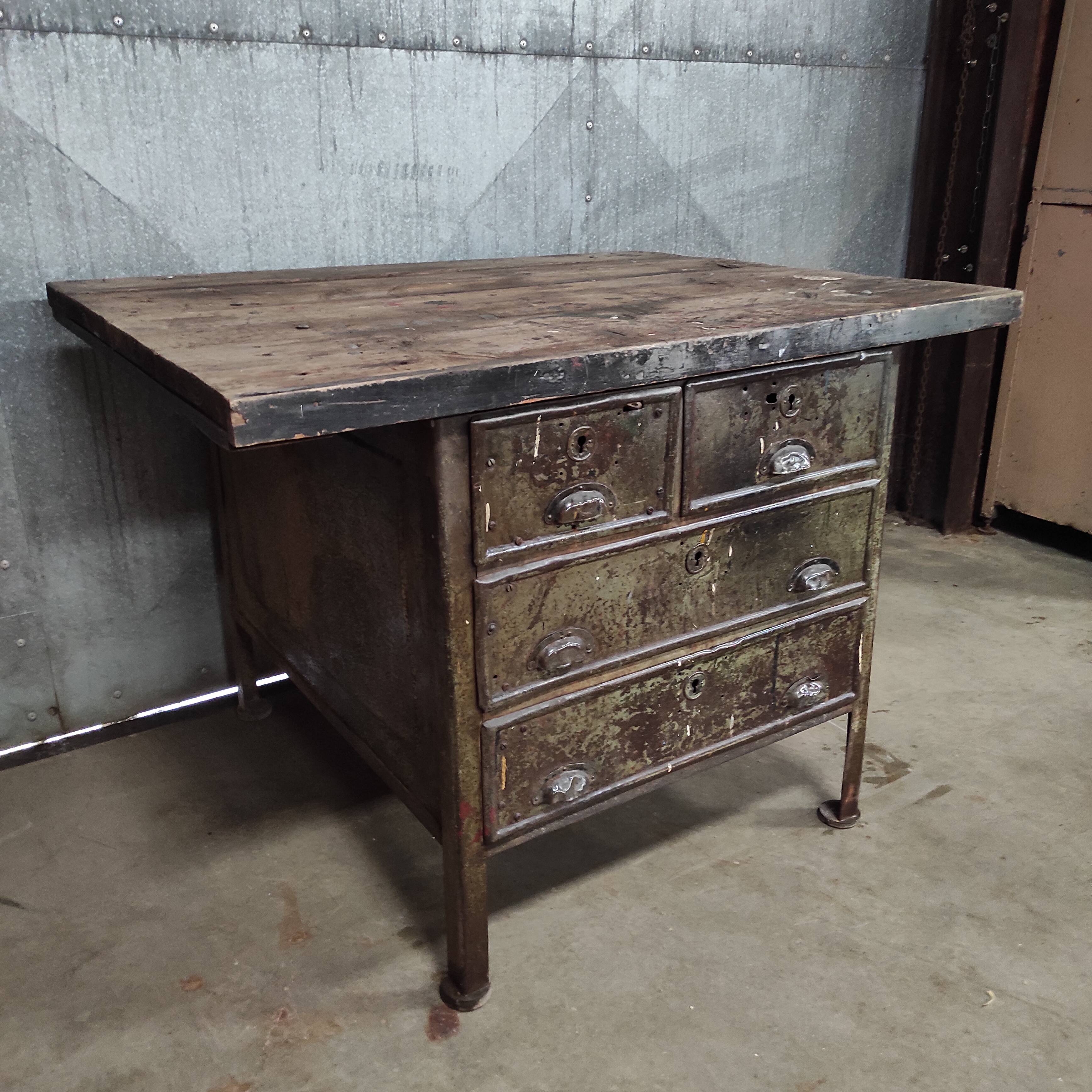 Industrial Workbench | Vintage Metal & Wood Workshop Table
