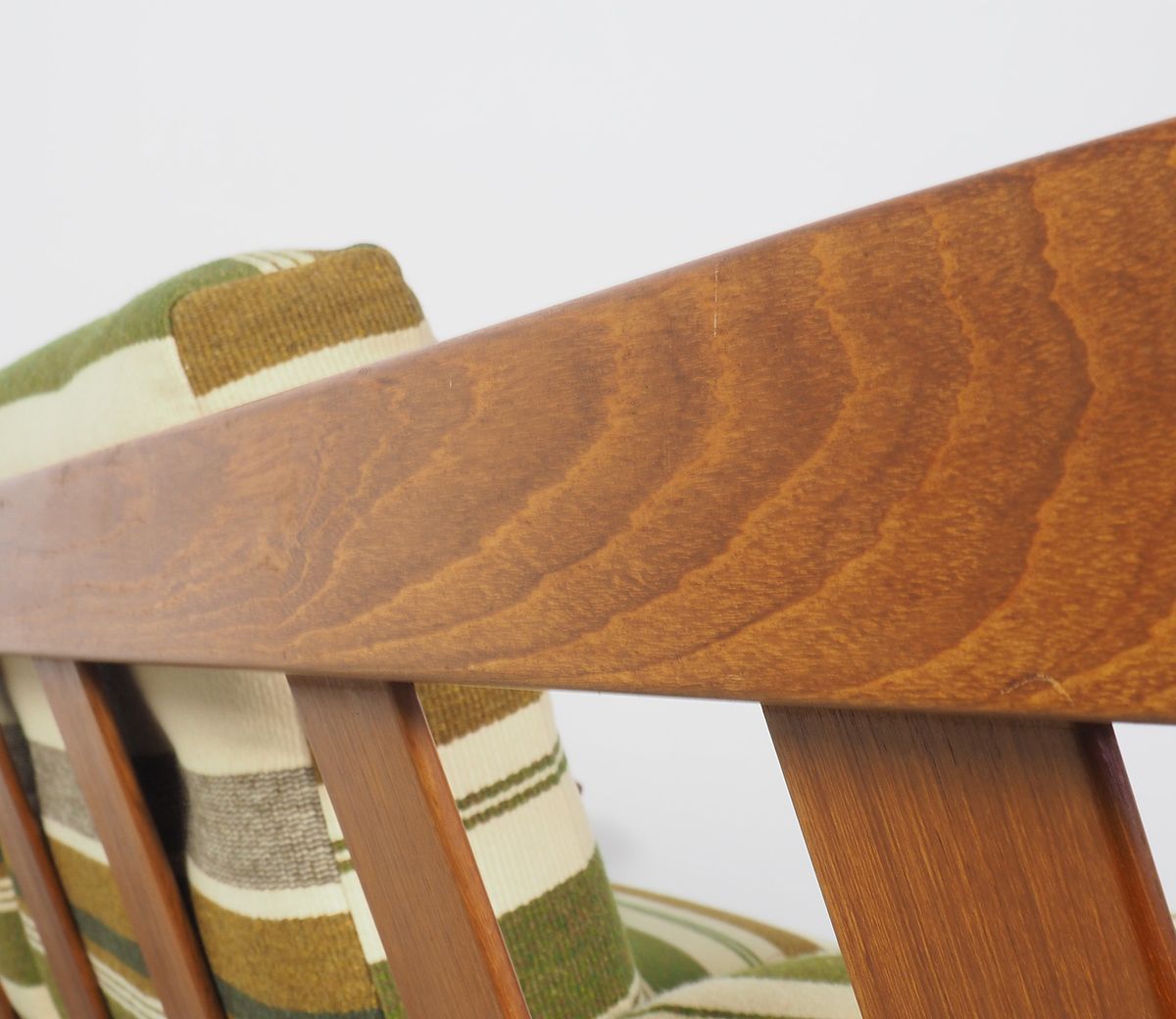 Danish design teak sofa with green striped cushions, 1960's