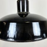 Industrial midcentury black enamel factory lamp, 1950s