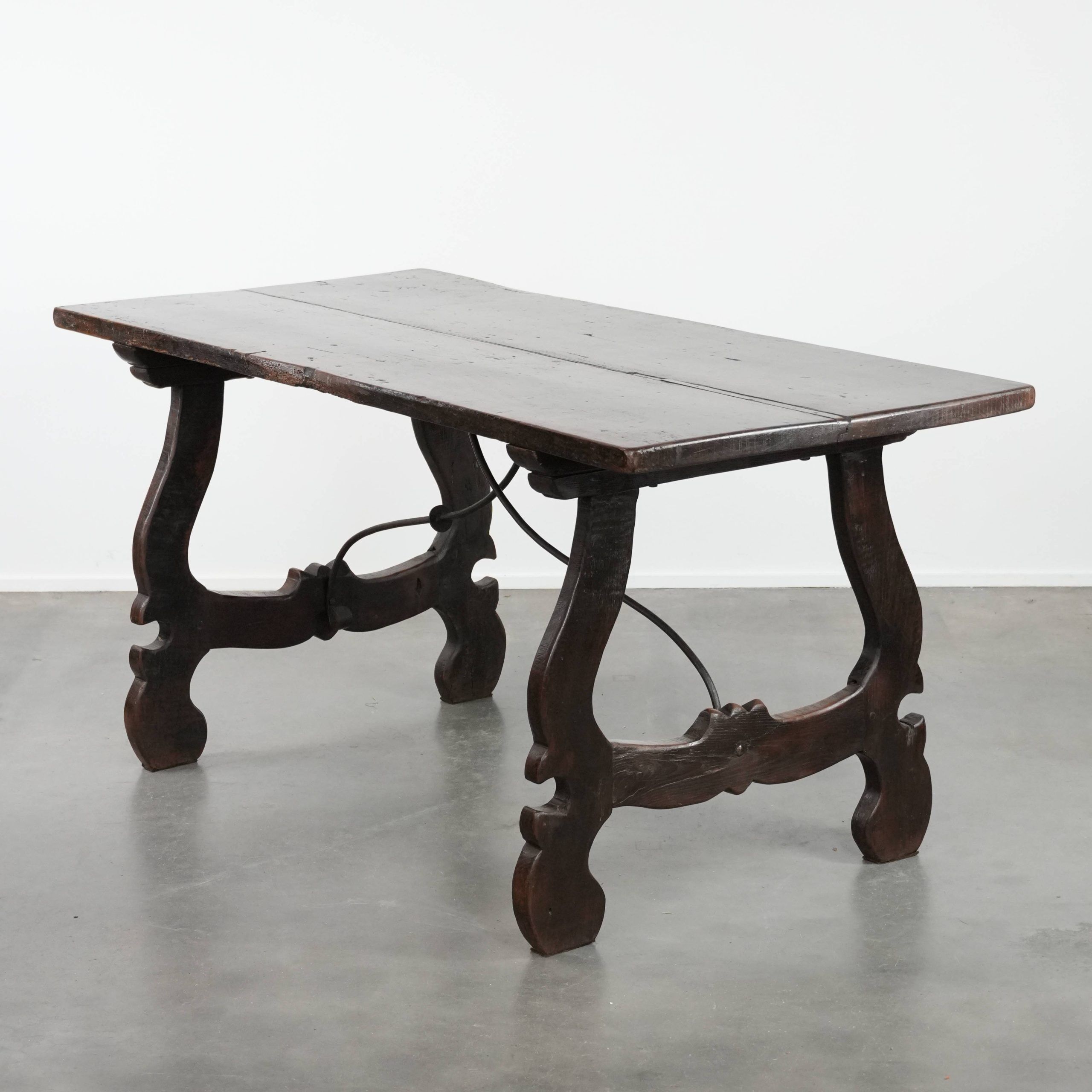 Antique Spanish table from the early 18th century with  a cast iron base