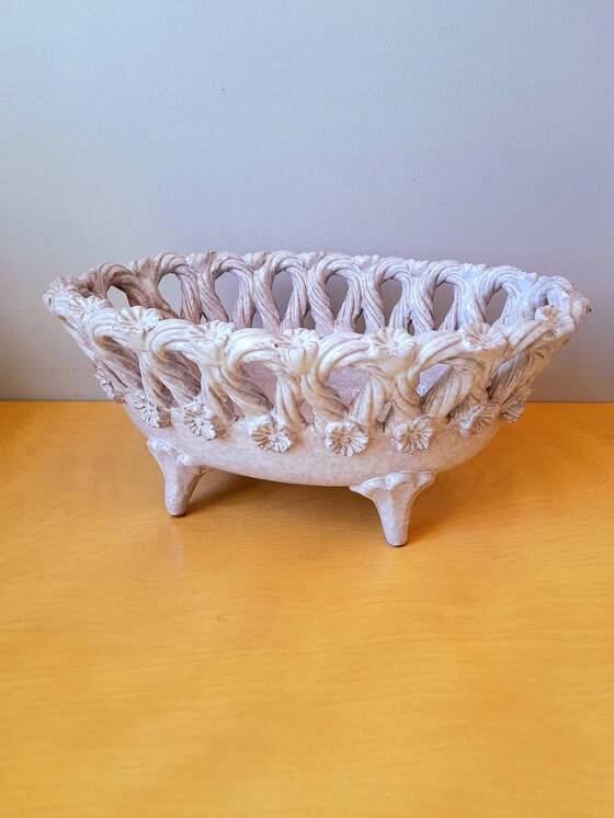 Woven ceramic fruit bowl, Fratelli Fanciullacci 1950