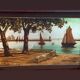 Marine painting, fixed on glass, signed P. Alix, art deco, old