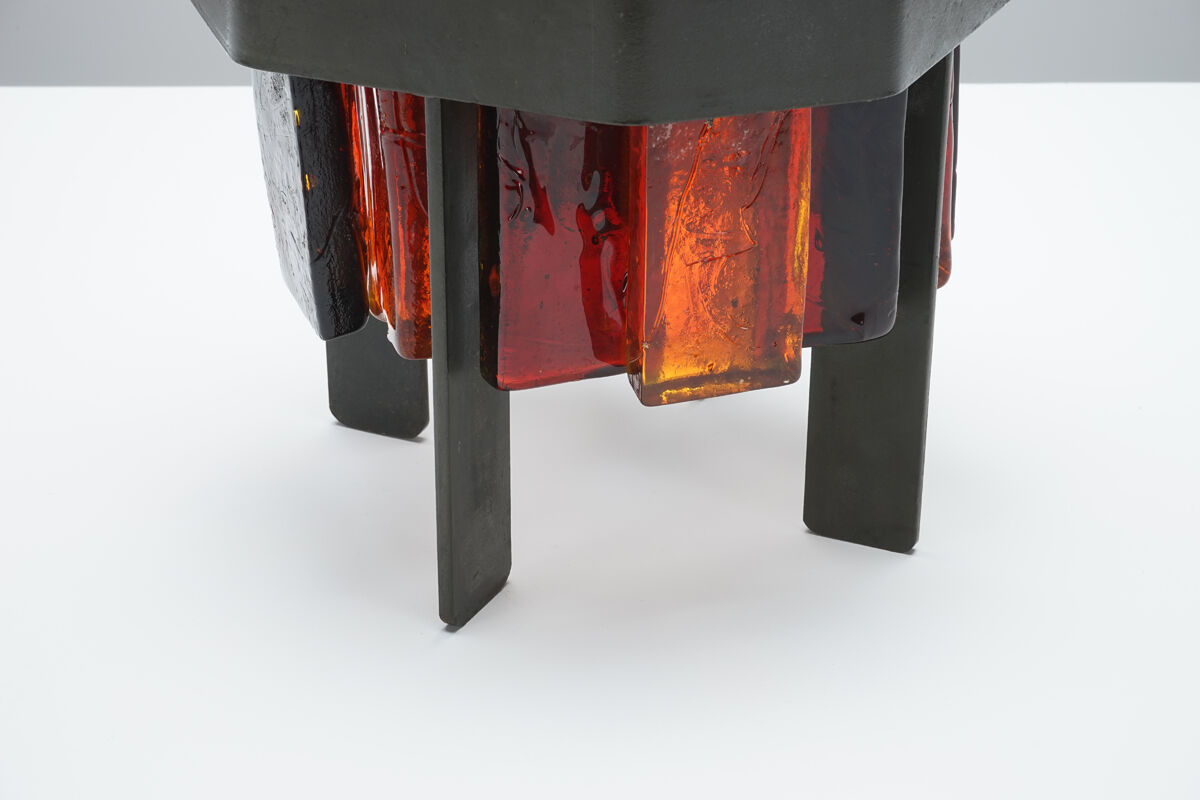 Rare lamp by Jacques Avoinet in glass and wrought iron circa 1950