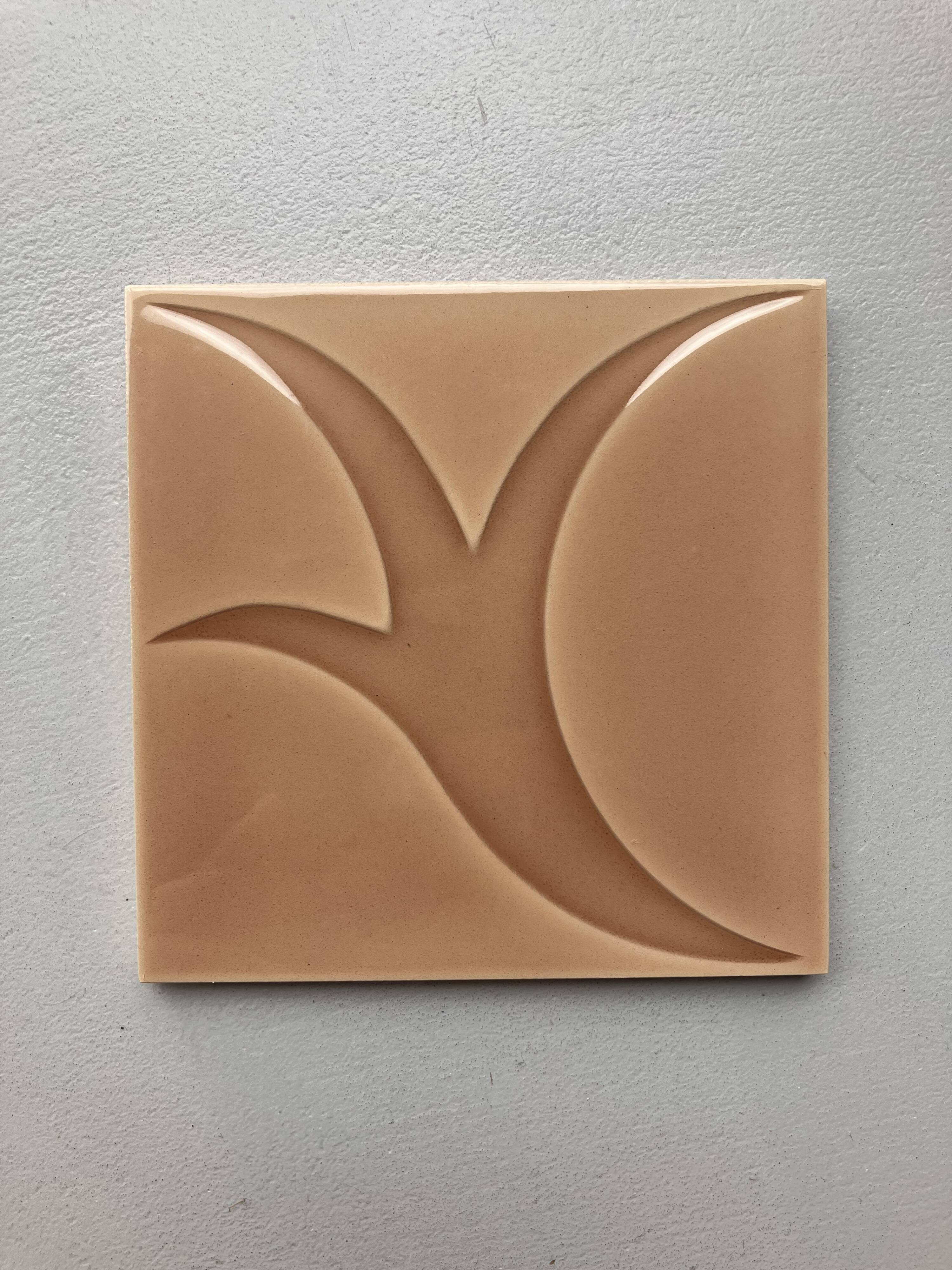 Relief tiles Desvres Mid Century Lot of 9 dark beige colours