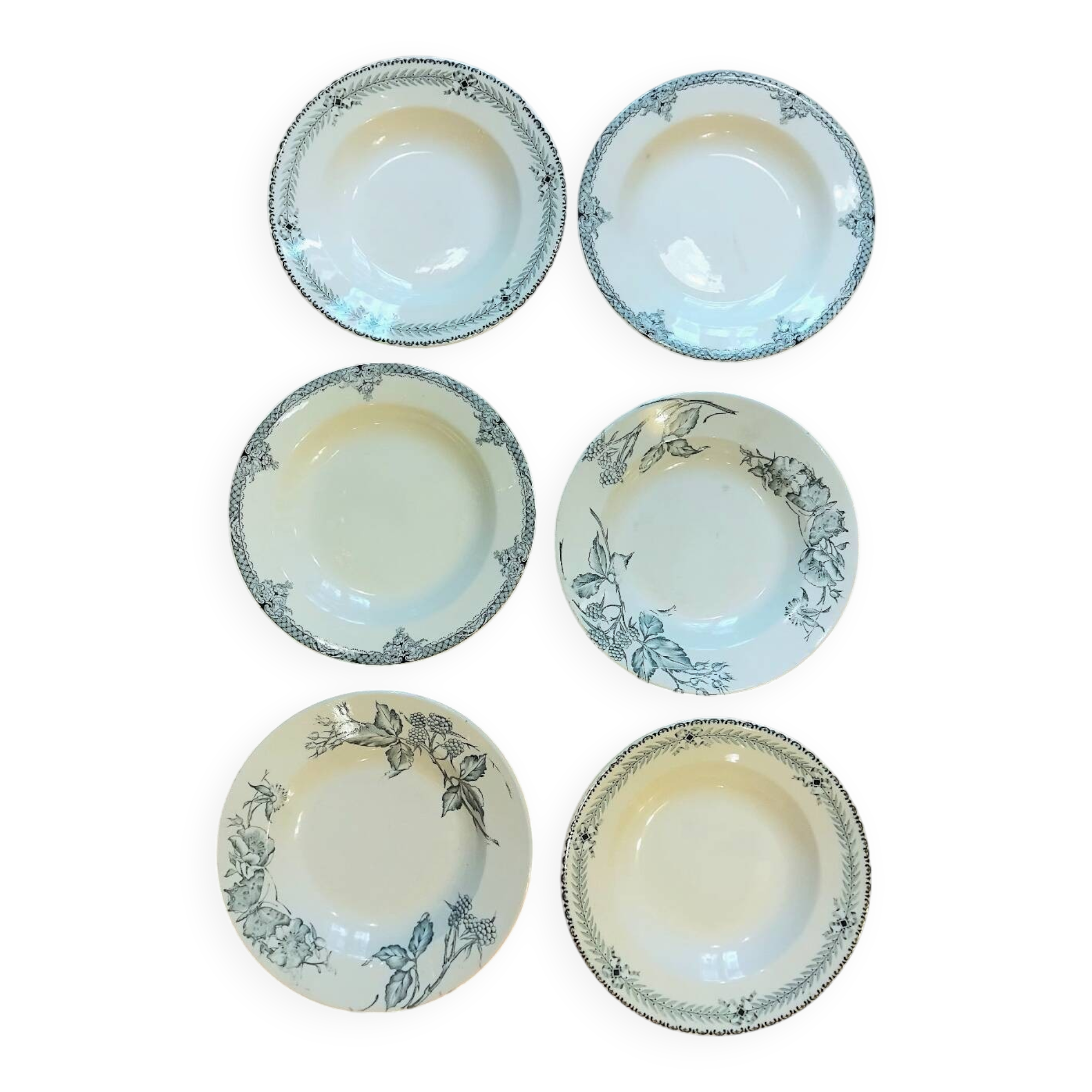 6 assiettes creuses dépareillées Terre de fer