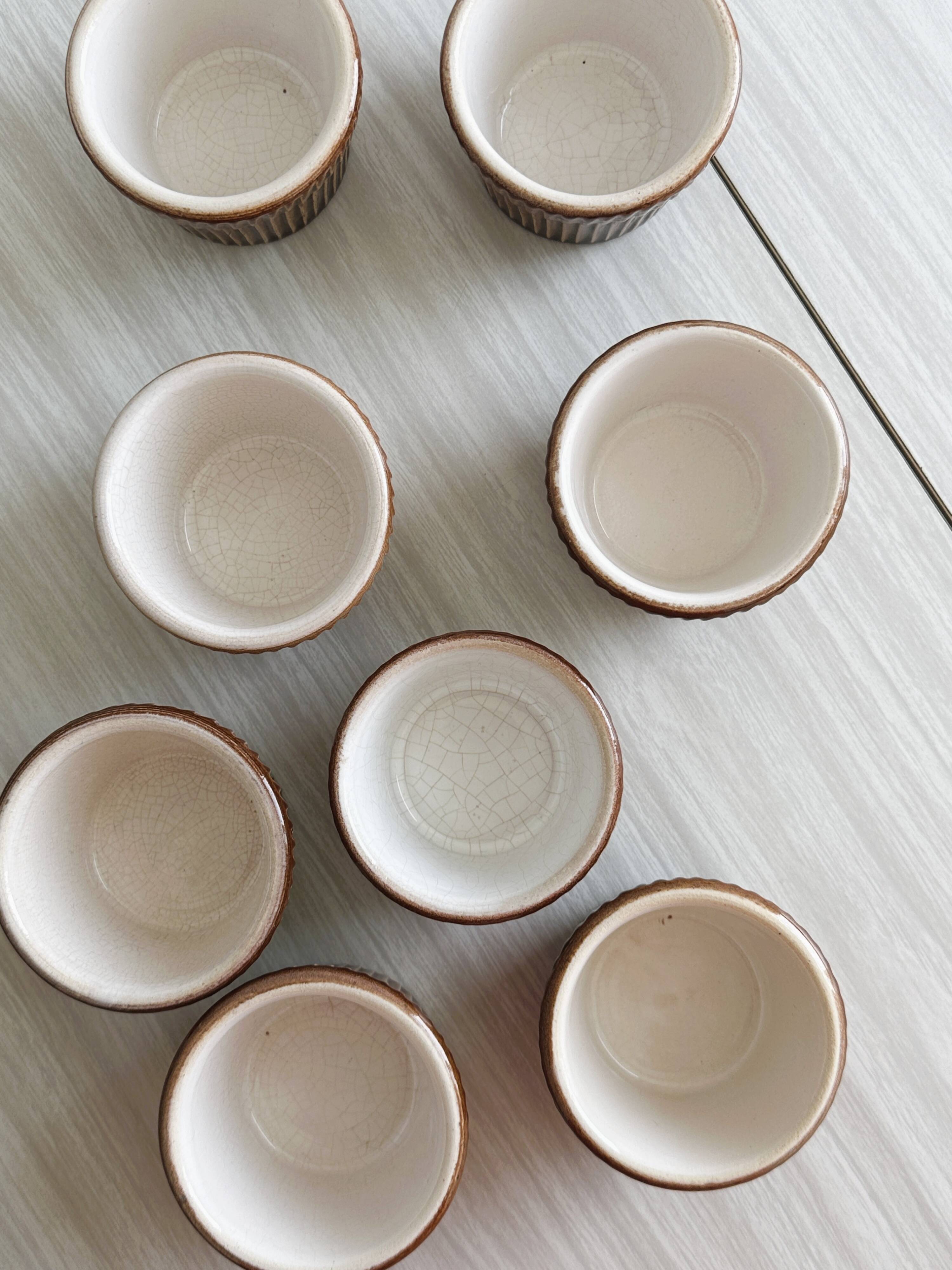 8 antique ceramic ramekins, brown finish
