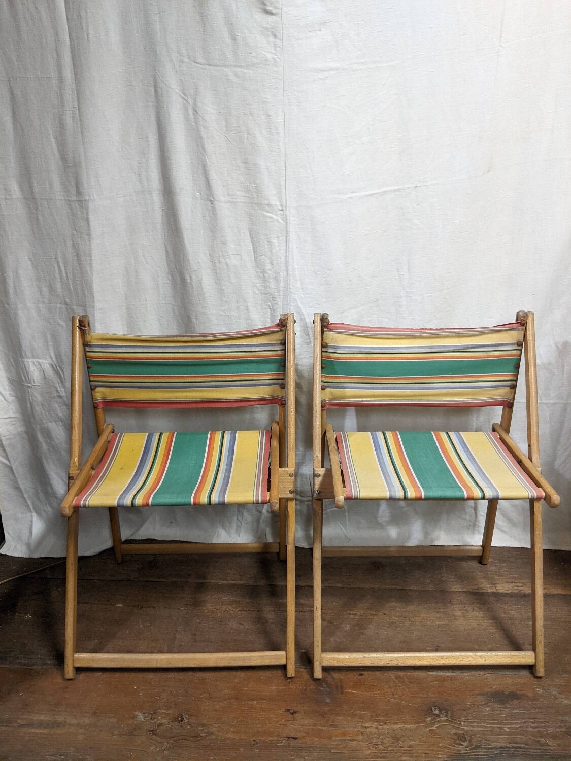 Folding wood and canvas beach chairs 1950