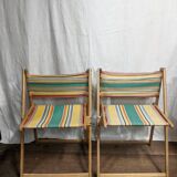 Folding wood and canvas beach chairs 1950
