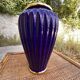 Large Glazed Ceramic Vase in Cobalt Blue with a Gold Trim and a Felt Base