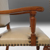 Art Deco dining room chairs in oak and leather 1940's