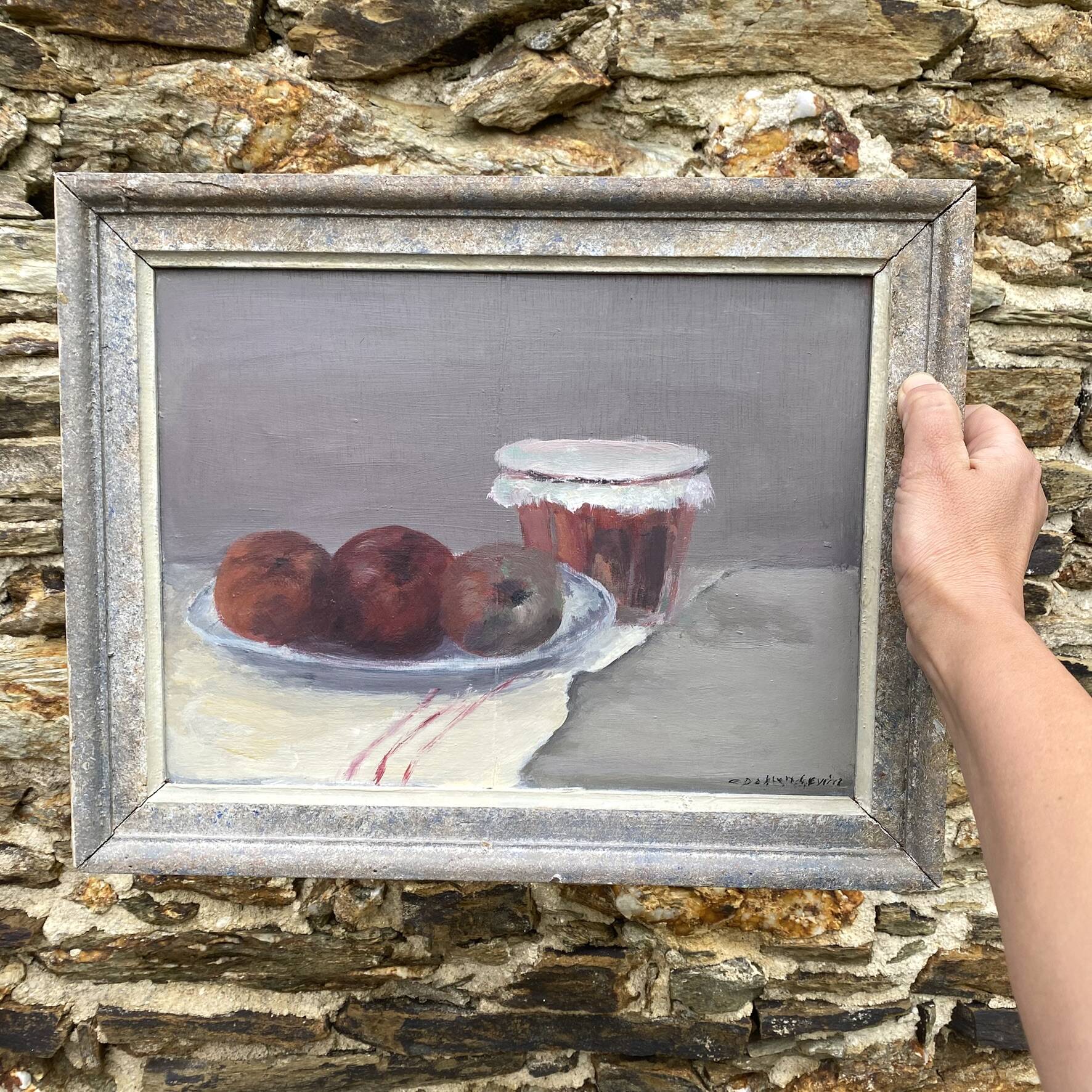 Old framed still life, oil on panel