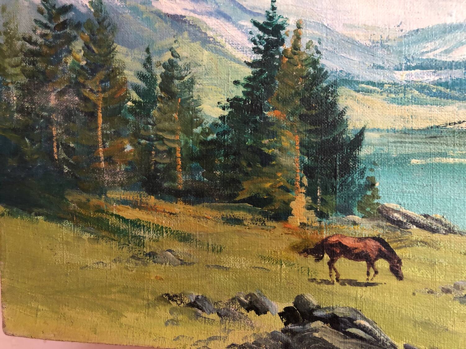 Mountains and horses painting