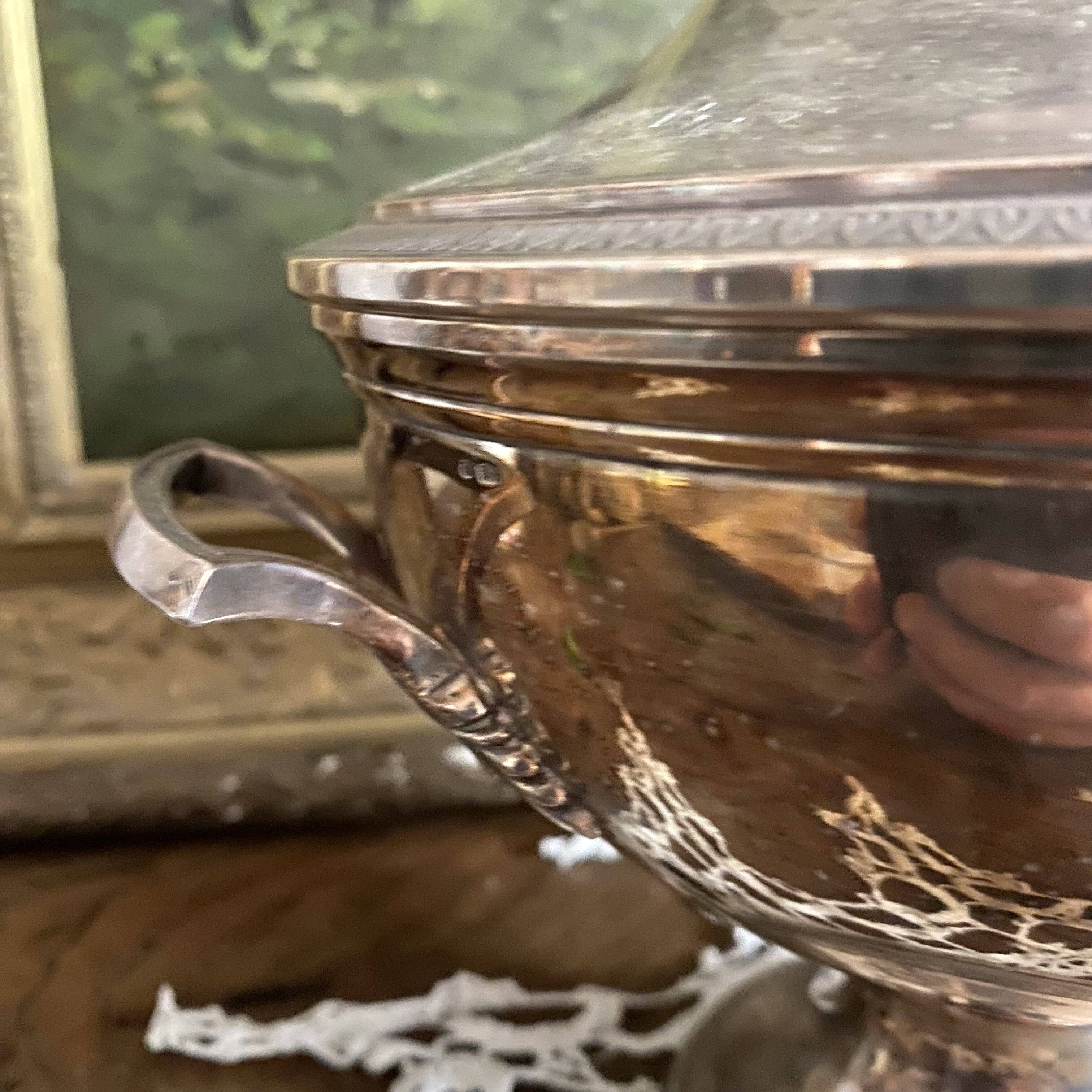 Silver tureen, pine cone handle