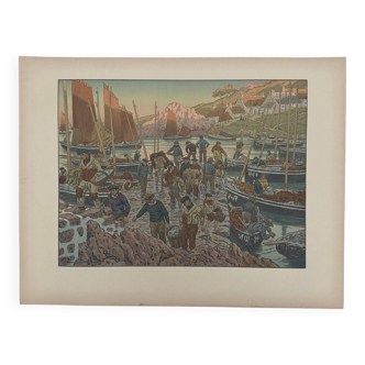 Lithograph by Henri Rivière In the Wind of Noroît - The Port