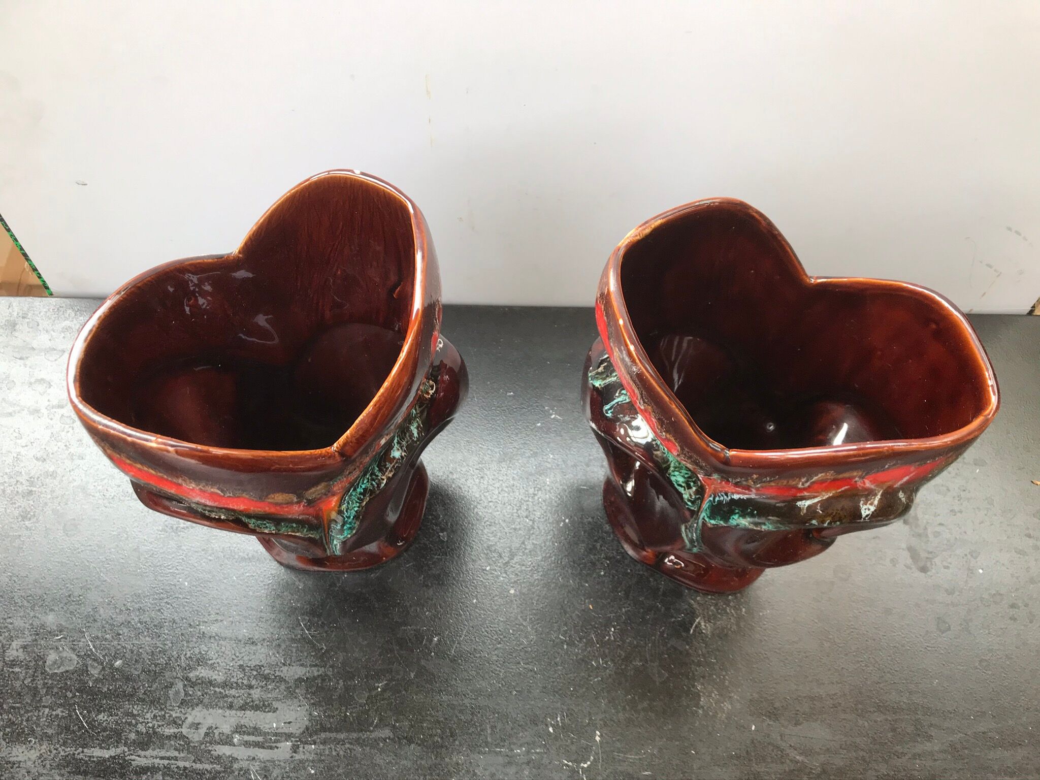 Paire de vase ancien Vallauris céramique multicolore + 2 anses vintage