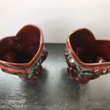 Pair of old Vallauris multi-colored ceramic vase + 2 vintage handles