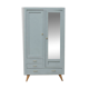 Vintage Parisian wardrobe in sage green – Mirror, hanging space and drawers