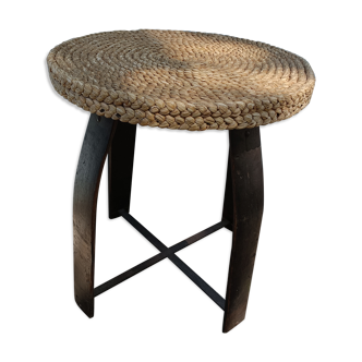 Brutalist pedestal table wood and vintage rush