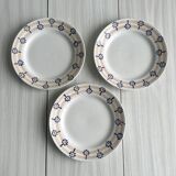 3 assiettes à dessert motif fleurs bleues